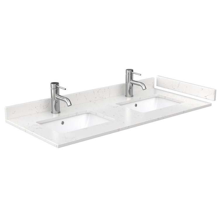 48×22 Double Countertop – Light-Vein Carrara Cultured Marble with Undermount Square Sinks – Includes Backsplash and Sidesplash