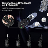 LEKATO 5.8Ghz Wireless Guitar System 4 Channels Audio Digital Guitar Transmitter Receiver 300 Feet Transmission Range