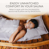 SAUNASOFA? Sauna Mat & Pillow Set ?C 2 Seater Sauna seat Cushion with Pillow ?C Heat-Resistant Sauna kit for Infrared & Finnish saunas in Grey