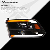 Alpha Owls 8710401 Crystal Headlights With Switchback Sequential LED Light Bar & Startup Light – Black Amber Fits 2009-2018 Dodge Ram 1500 2500 3500/2019-2023 Classic Halogen Models
