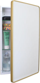 16×20 Austin Farmhouse Metal Framed Rounded Rectangle Recessed Bathroom Medicine Cabinet, Beveled Mirror, 14×18 in-Wall Opening, powder-coated Steel, Glass Shelves, Magnet Close, Brushed Nickel