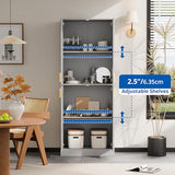 Cozy Castle Kitchen Pantry Cabinet, 71 Tall Wood Storage Cabinet with Doors and Shelves 4 Doors Freestanding Cupboard Utility Hutch for Dining Room Living Room Bathroom Furniture, Gray