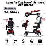 4 Wheel Mobility Scooter, Portable Electric Power Wheelchair, Range Extended Battery Compact Heavy Duty Travel Scooter, with Front Rear Lights and Basket for Seniors, Adults,Handicapped, Elderly (Red)