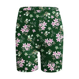 Women Workout Yoga Shorts High Waist 8 Biker No Front Seam Cream Floral Print Athletic Shorts Bike Short with Pockets