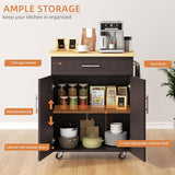 Shintenchi Kitchen Island Cart with Storage,Rolling Side Table on Wheels with Large Worktop, Cabinet,Towel Rack and Drawers for Kitchen,Dinning Room, White