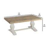 19 Inch Coffee Table with Pedestal Base, Brown and White- Saltoro Sherpi