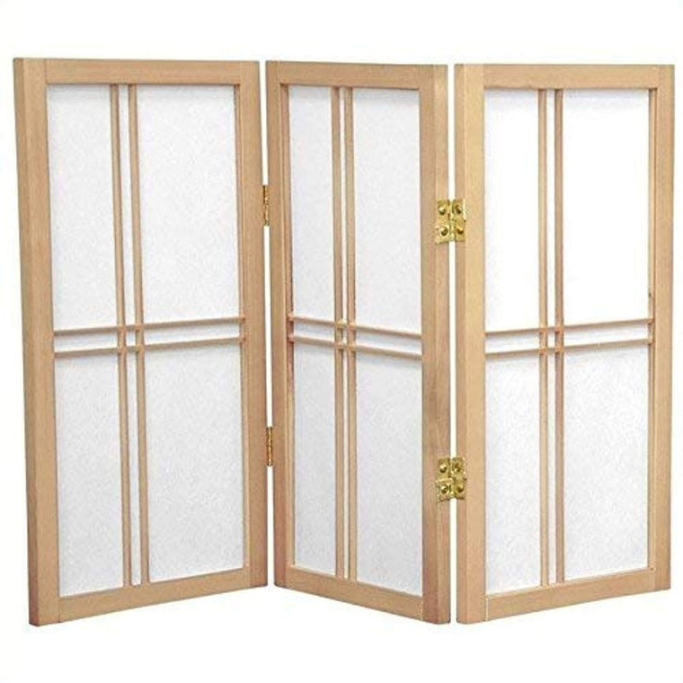 Oriental Furniture 2 ft. Tall Desktop Double Cross Shoji Screen – Natural – 3 Panels